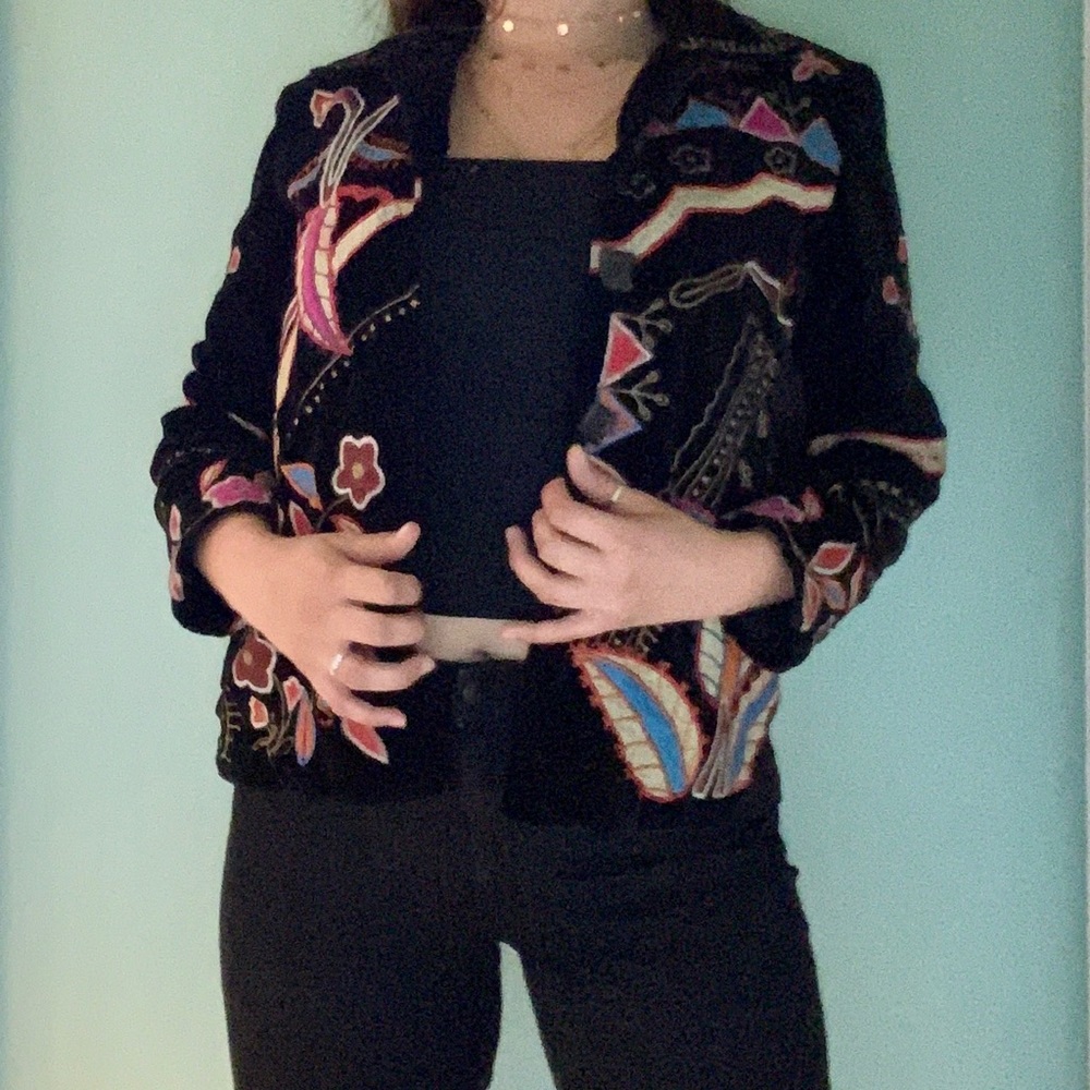 Allure Boho Black Velvet Embroidered Jacket